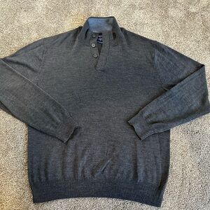 Charles Tyrwhitt Sweater Mens XL Gray Merino Wool Pullover Quarter Zip Sweaters